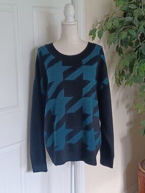NEW! Evri Black & Teal Houndstooth Sweater Size 1X